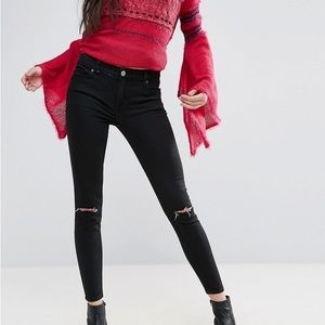 Free People Destroyed Knee Black Skinny Jean